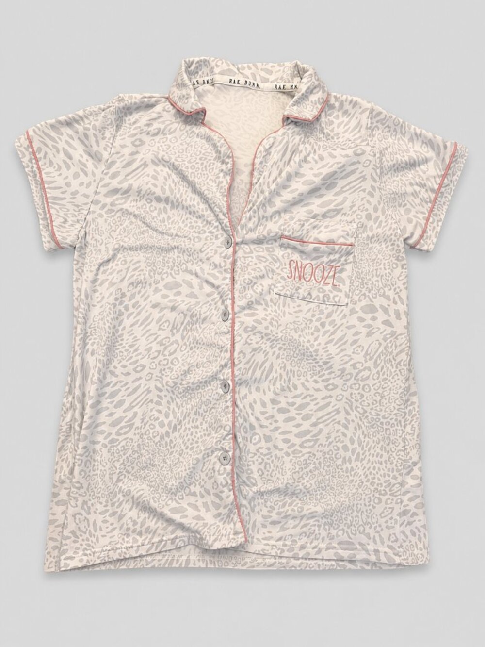 Rae Dunn Gray Abstract Animal Print 2pc Pajama Set S Button Up Jogger Sleepwear - Picture 5 of 6